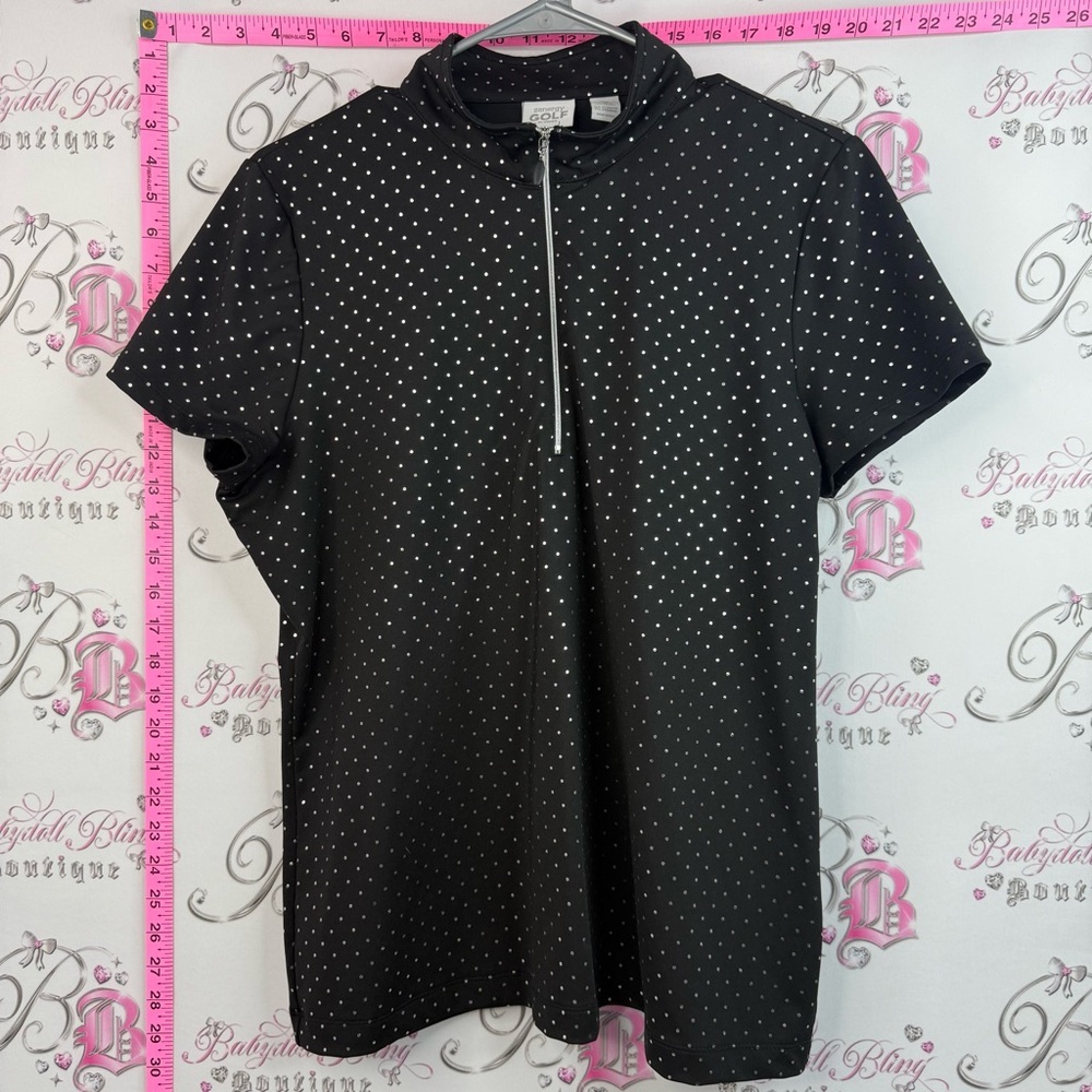 Zenergy golf by chicos shirt Short Sleeve Half-Zip Polka Dot Top - Black